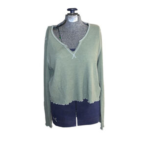 American Eagle Green Waffle Knit Long Sleeve Crop Top XL